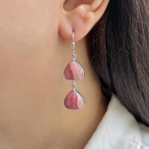 Rhodochrosite Leverback Earring / 925 Sterling Silver Earring / Healing Gemstone / Gifts for her / Pear Cab / Statement Earring RDC-E-145.