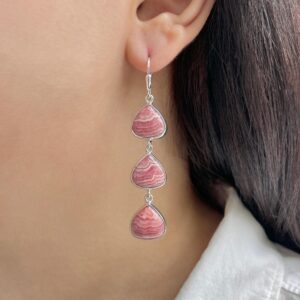 Rhodochrosite Leverback Earring / 925 Sterling Silver Earring / Healing Gemstone / Gifts for her / Pear Cab / Statement Earring RDC-E-132.