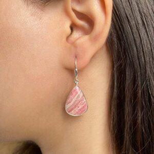 Rhodochrosite Leverback Earring / 925 Sterling Silver Earring / Healing Gemstone / Gifts for her / Pear Cab / Statement Earring RDC-E-12.