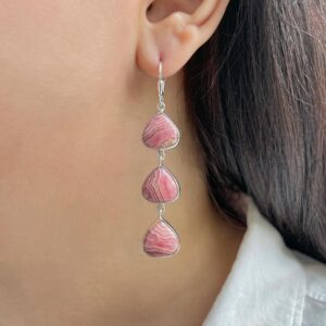 Rhodochrosite Leverback Earring / 925 Sterling Silver Earring / Healing Gemstone / Gifts for her / Pear Cab / Statement Earring RDC-E-134.