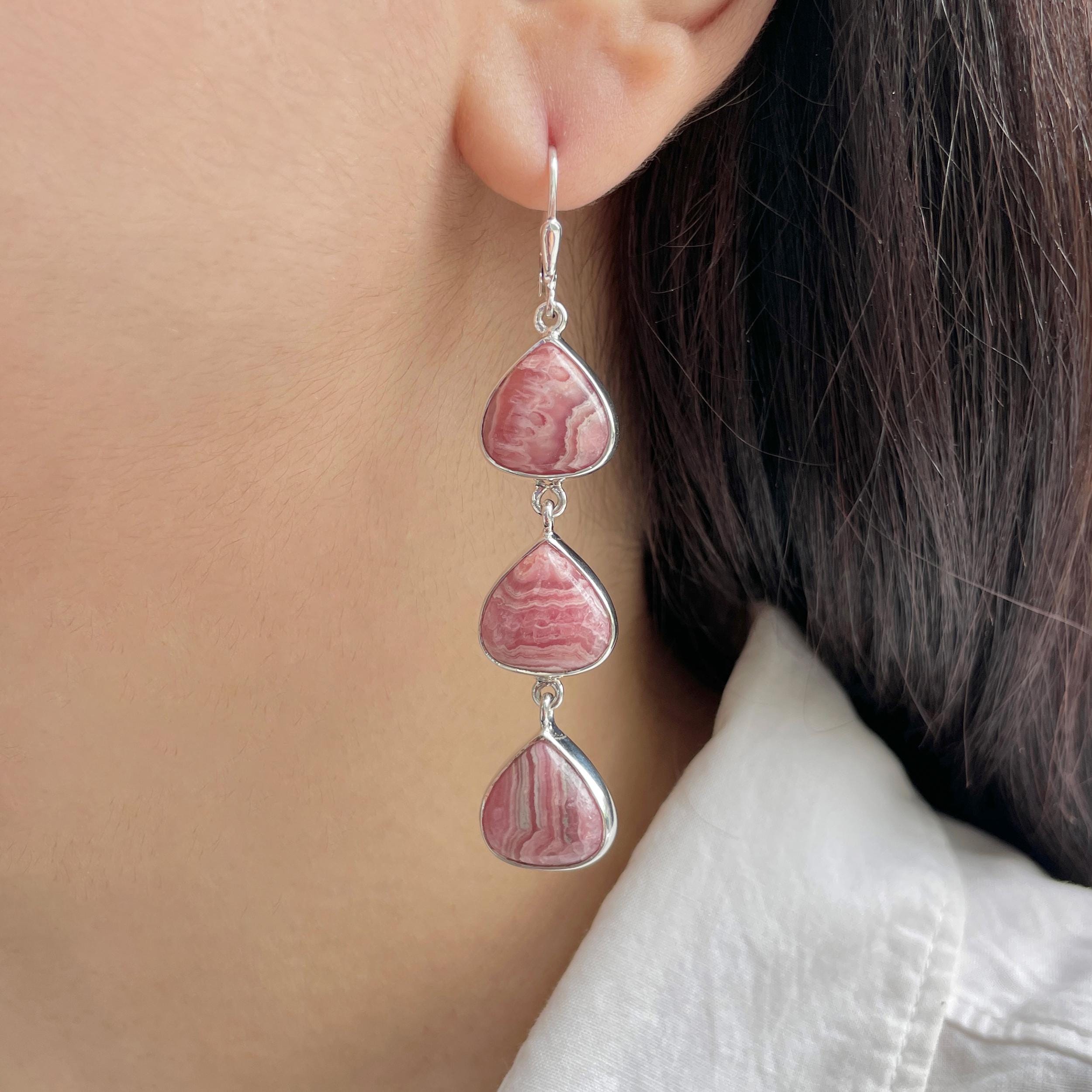 Rhodochrosite Leverback Earring / 925 Sterling Silver Earring / Healing Gemstone / Gifts For Her / Pear Cab / Statement Earring Rdc-e-130. Rhodochrosite Leverback Earring / 925 Sterling Silver Earring / Healing Gemstone / Gifts For Her / Pear Cab / Statement Earring Rdc-e-130.
