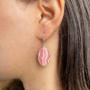 Rhodochrosite Leverback Earring / 925 Sterling Silver Earring / Healing Gemstone / Gifts for her / Oval Cab / Statement Earring RDC-E-1.