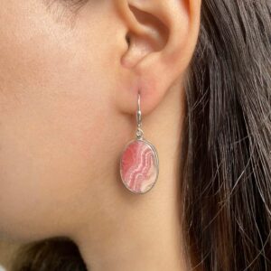 Rhodochrosite Leverback Earring / 925 Sterling Silver Earring / Healing Gemstone / Gifts for her / Oval Cab / Statement Earring RDC-E-7.