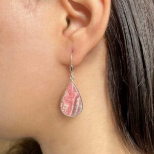 Rhodochrosite Leverback Earring / 925 Sterling Silver Earring / Healing Gemstone / Gifts for her / Pear Cab / Statement Earring RDC-E-14.