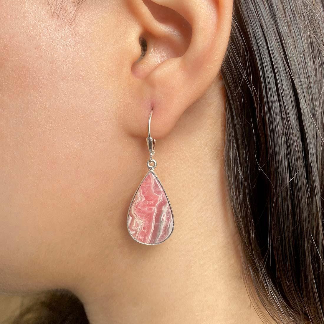 Rhodochrosite Leverback Earring / 925 Sterling Silver Earring / Healing Gemstone / Gifts For Her / Pear Cab / Statement Earring Rdc-e-14.