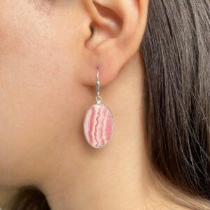 Rhodochrosite Leverback Earring / 925 Sterling Silver Earring / Healing Gemstone / Gifts for her / Oval Cab / Statement Earring RDC-E-10.