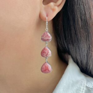 Rhodochrosite Leverback Earring / 925 Sterling Silver Earring / Healing Gemstone / Gifts for her / Pear Cab / Statement Earring RDC-E-133.