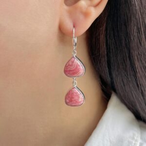 Rhodochrosite Leverback Earring / 925 Sterling Silver Earring / Healing Gemstone / Gifts for her / Pear Cab / Statement Earring RDC-E-147.