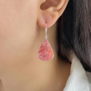 Rhodochrosite Leverback Earring / 925 Sterling Silver Earring / Healing Gemstone / Gifts for her / Pear Cab / Statement Earring RDC-E-209.