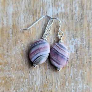 Natural Pink Rhodochrosite Gemstone Earrings, Pink Dangle Earrings Sterling Silver, Dainty Pink Earrings, Pink Oval Gemstone Earrings Natural Pink Rhodochrosite Gemstone Earrings, Pink Dangle Earrings Sterling Silver, Dainty Pink Earrings, Pink Oval Gemstone Earrings