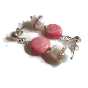 Rhodochrosite Earrings - Pink Jewelry - Sterling Silver Jewellery - Dangle - Mod - Fashion - Gemstone