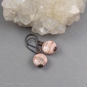 Pink Natural Stone Earrings: Simple Drop Earrings with Rhodochrosite