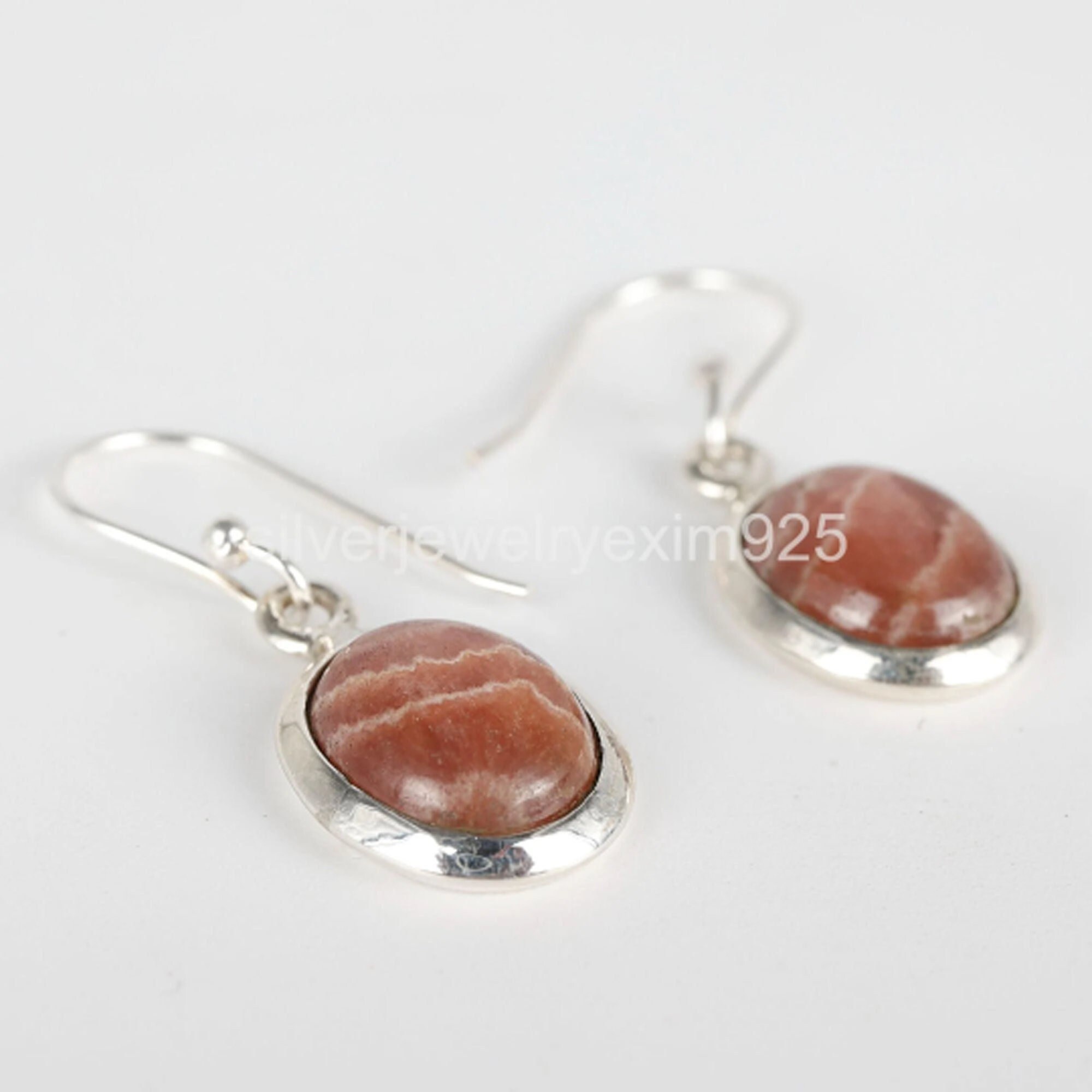 Pink Rhodochrosite Earrings: Sterling Silver Gemstone Dangle