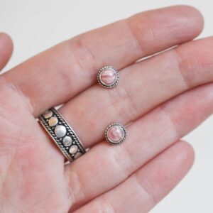 Rhodochrosite Posts - Rhodochrosite Earrings - Sterling Silver