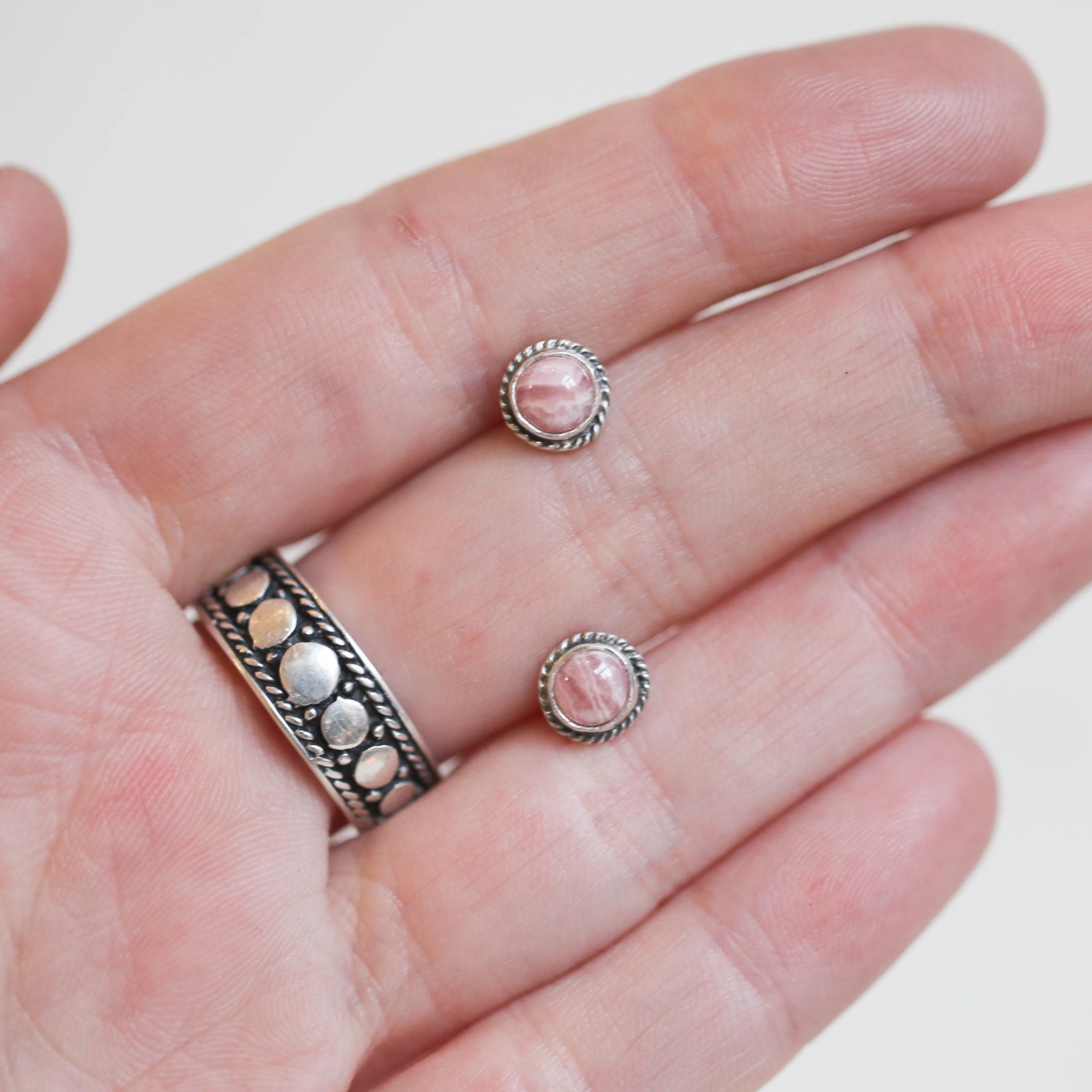 Rhodochrosite Posts - Rhodochrosite Earrings - Sterling Silver Rhodochrosite Posts - Rhodochrosite Earrings - Sterling Silver