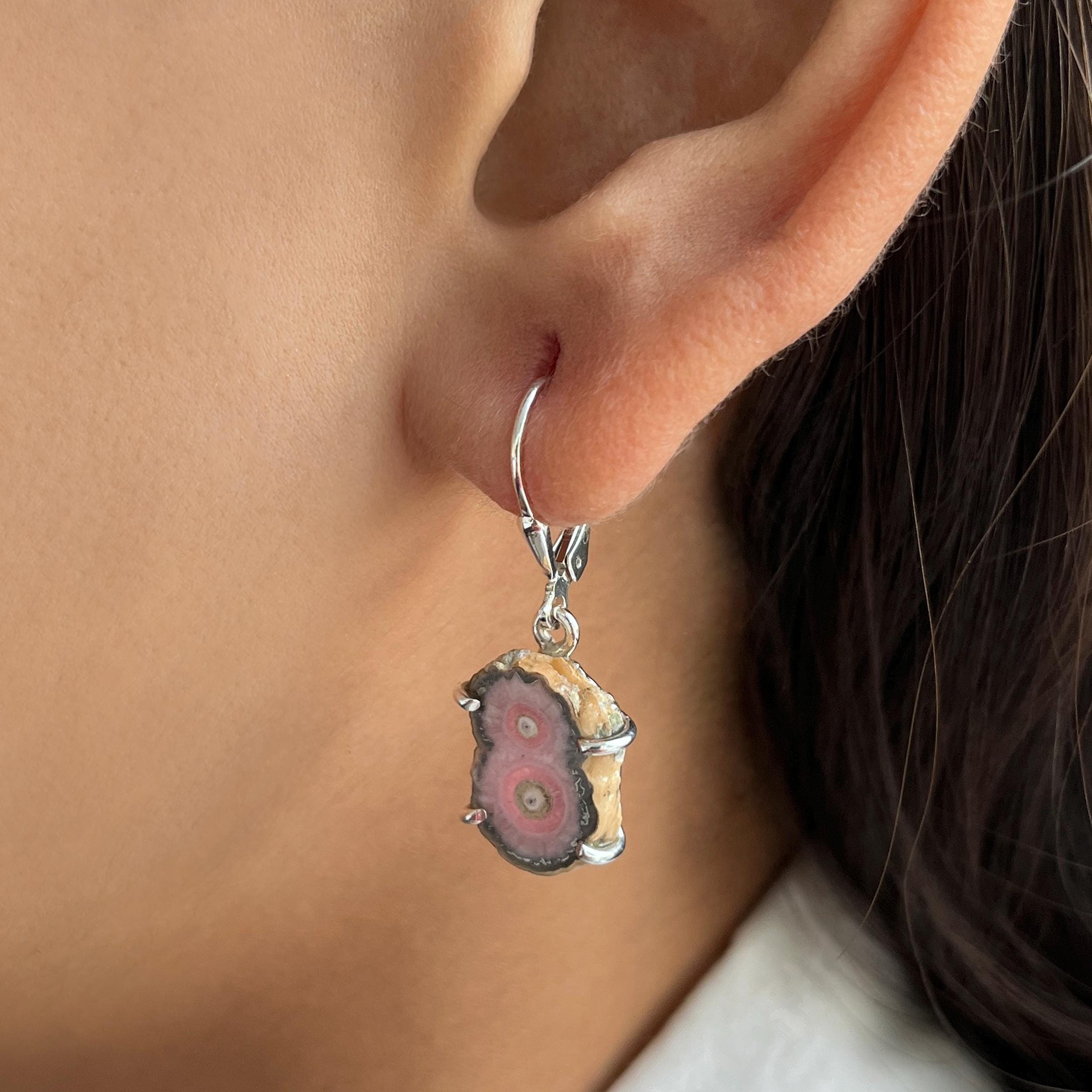 Rhodochrosite Stalactite Leverback Earring / 925 Sterling Silver / Healing Gemstone / Gifts For Her / Stalactite Statement Earring Rdc-e-41.