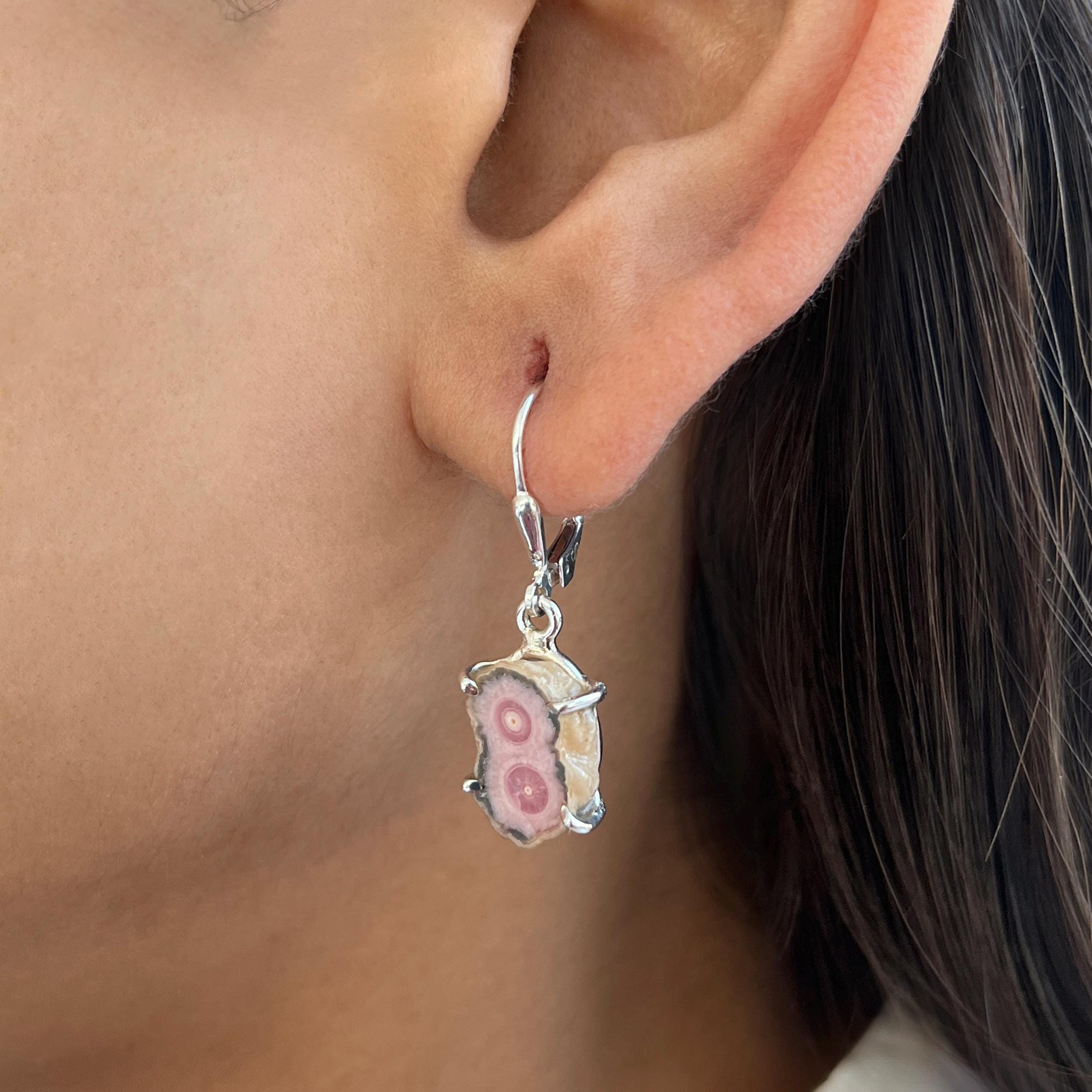 Rhodochrosite Stalactite Leverback Earring / 925 Sterling Silver / Healing Gemstone / Gift For Her / Stalactite Statement Earring Rdc-e-127. Rhodochrosite Stalactite Leverback Earring / 925 Sterling Silver / Healing Gemstone / Gift For Her / Stalactite Statement Earring Rdc-e-127.