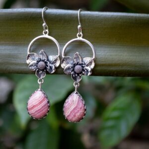 Rhodochrosite Earrings: Sterling Silver Floral Artisan Jewelry