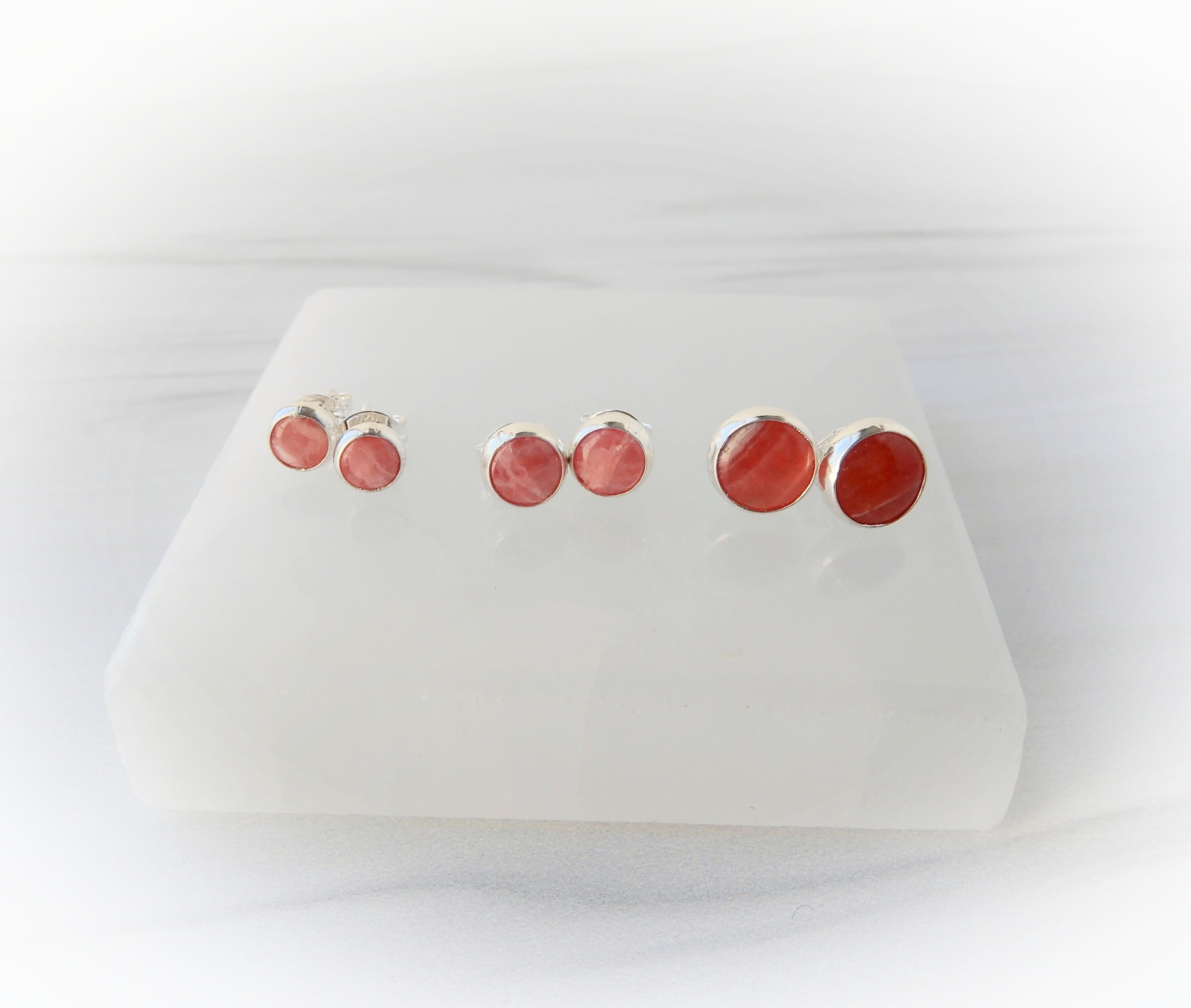 Rhodochrosite Earrings Sterling Silver • Gemstone Stud Earrings • Round Gemstone Earrings • Rhodochrosite Stud Earrings • Jewelry Gift Idea