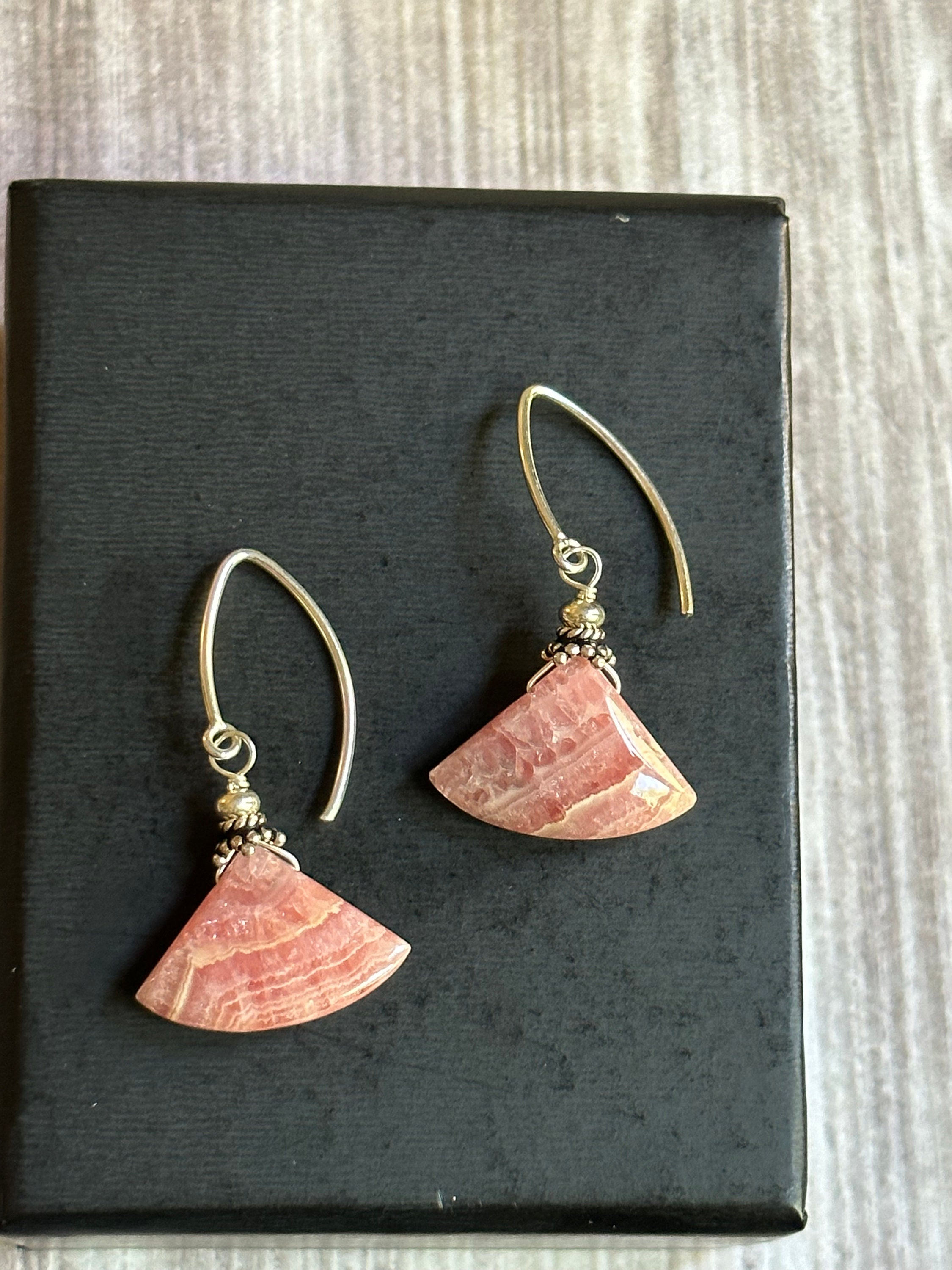 Rhodochrosite Earrings: Sterling Silver, Pink Inca Rose Stone