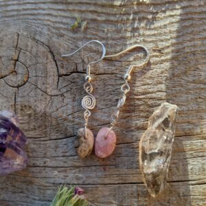 Sterling Silver Rhodocrosite earrings, natural pink rhodocrosite crystal earrings, rhodocrosite jewelry, natural pink crystal earrings, silv