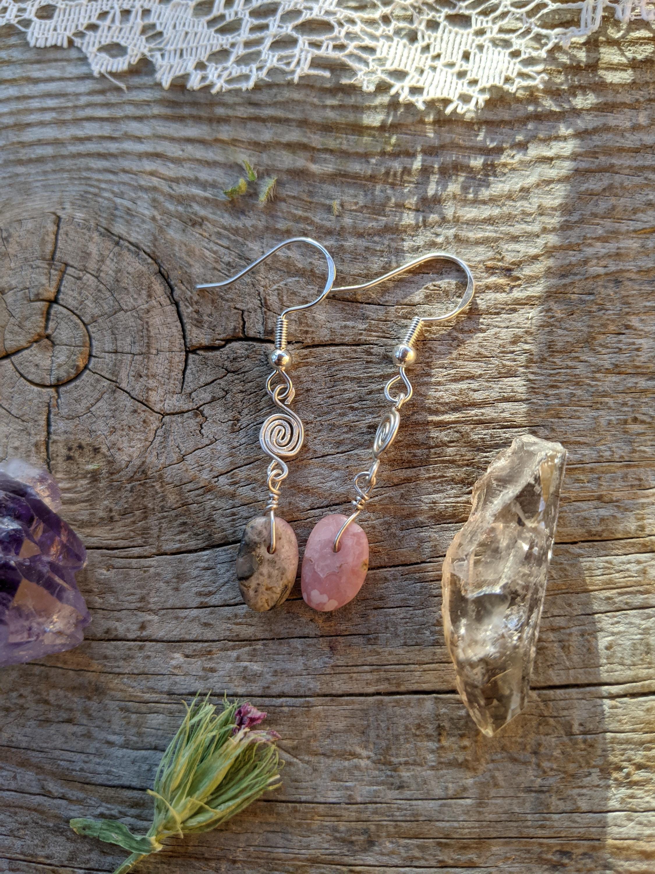 Sterling Silver Rhodocrosite Earrings, Natural Pink Rhodocrosite Crystal Earrings, Rhodocrosite Jewelry, Natural Pink Crystal Earrings, Silv Sterling Silver Rhodocrosite Earrings, Natural Pink Rhodocrosite Crystal Earrings, Rhodocrosite Jewelry, Natural Pink Crystal Earrings, Silv