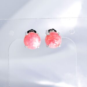 Rhodochrosite Stud Earrings, Genuine Gemstones 8mm Round Cabochon Cut Set in 925 Sterling Silver Stud Earrings Rhodochrosite Stud Earrings, Genuine Gemstones 8mm Round Cabochon Cut Set in 925 Sterling Silver Stud Earrings