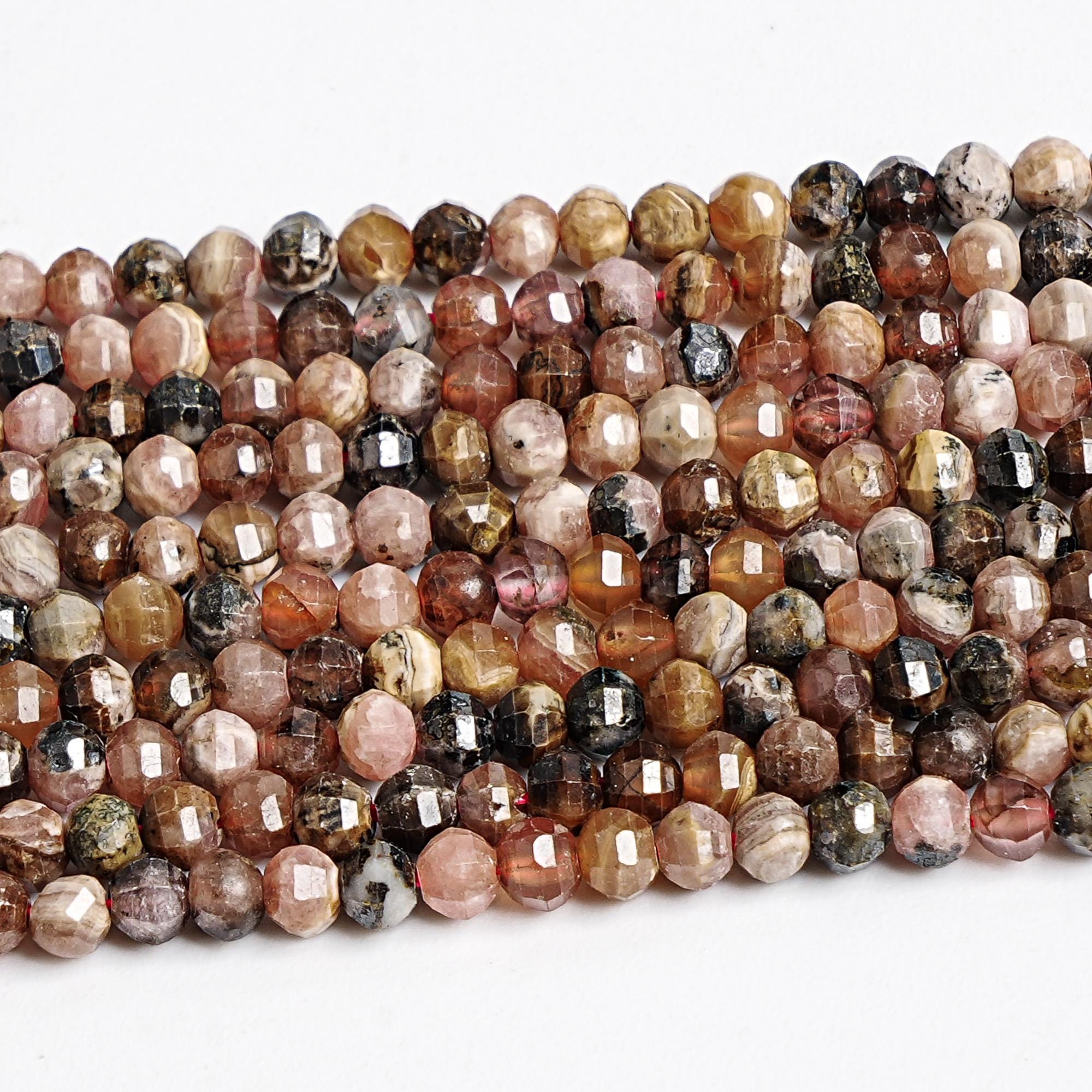 3mm Multicolor Rhodochrosite Beads Grade Aa Genuine Natural Gemstone 15" Faceted Round Loose Beads For Handcrafting Jewelry (127694-2563)