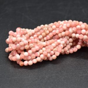 3mm Pink Rhodochrosite Gemstone Faceted Round Beads - 15" Strand