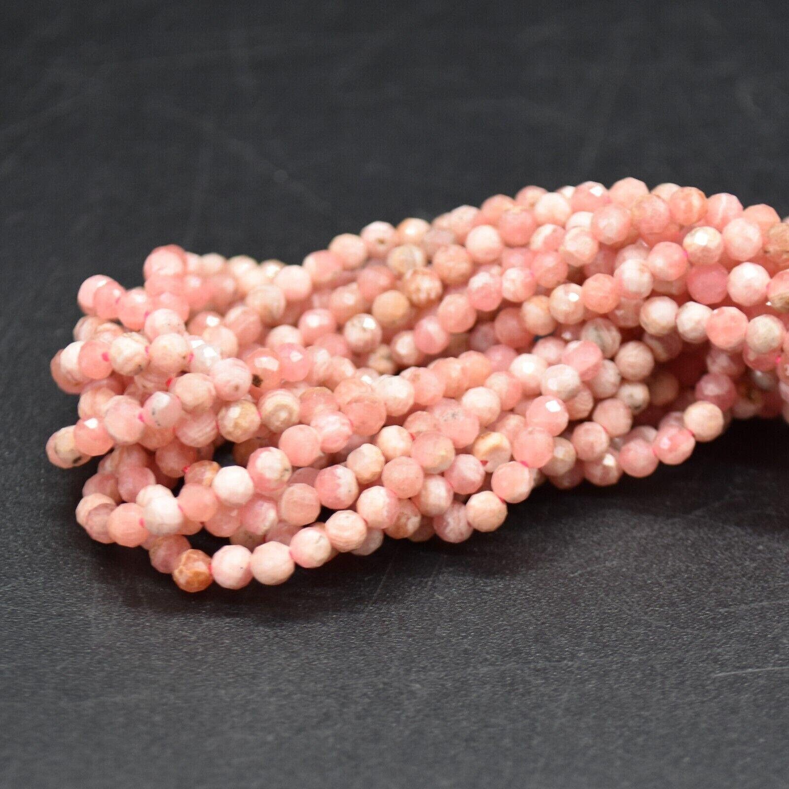3mm Pink Rhodochrosite Gemstone Faceted Round Beads - 15" Strand