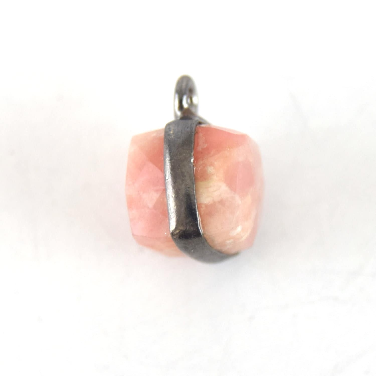 7-8mm Gunmetal Finish Faceted Rhodochrosite Cube / Square Shape Plated Copper Bezel Charm / Drop 7-8mm Gunmetal Finish Faceted Rhodochrosite Cube / Square Shape Plated Copper Bezel Charm / Drop