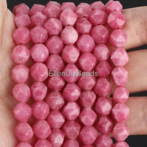8mm Rhodochrosite Beads: Faceted Diamond Cut, Rose Pink Gemstone
