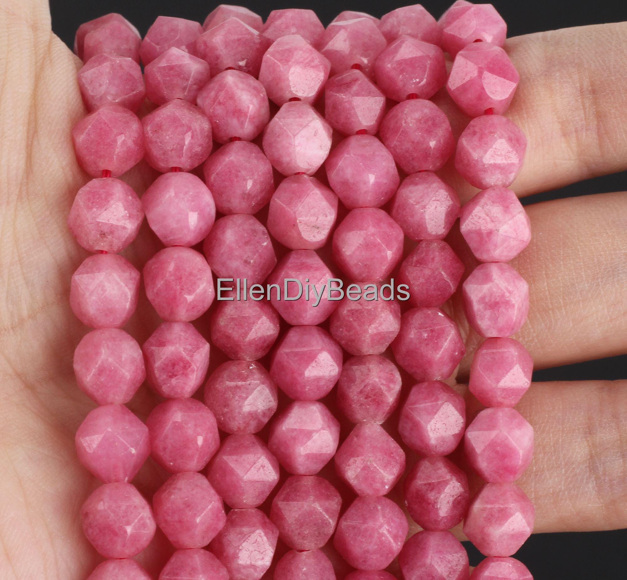 8mm Rhodochrosite Beads: Faceted Diamond Cut, Rose Pink Gemstone 8mm Rhodochrosite Beads: Faceted Diamond Cut, Rose Pink Gemstone