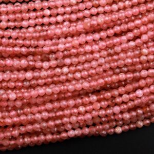 Aaa Natural Rhodochrosite 2mm 3mm 4mm Faceted Round Beads Micro Laser Diamond Cut Genuine Red Pink Gemstone 15.5" Strand