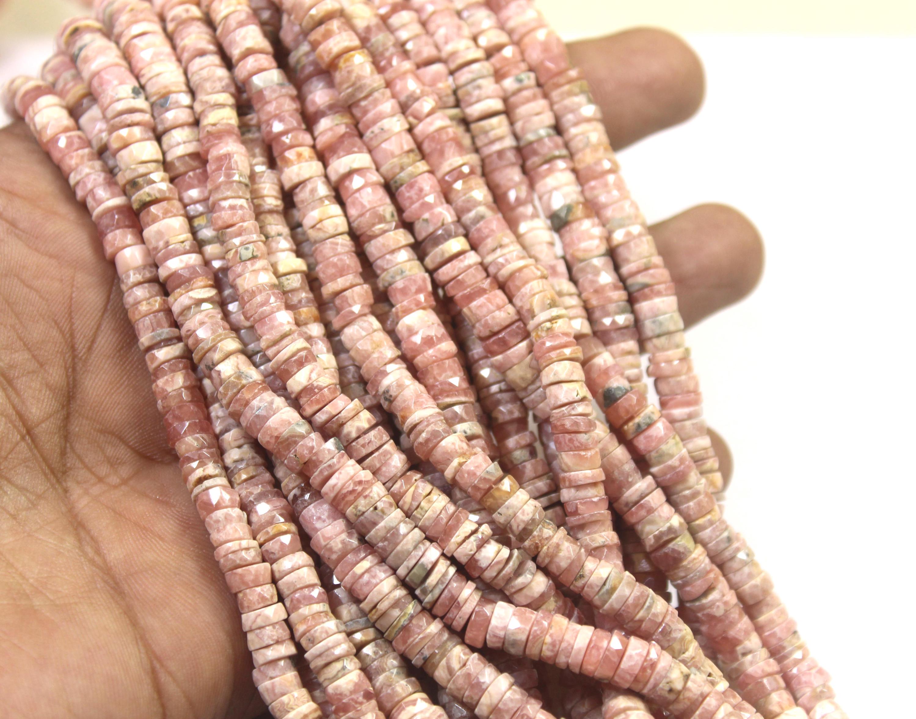 Faceted Rhodochrosite Beads: Aaa Quality Tyre/wheel Shape (5.5-6 Mm)