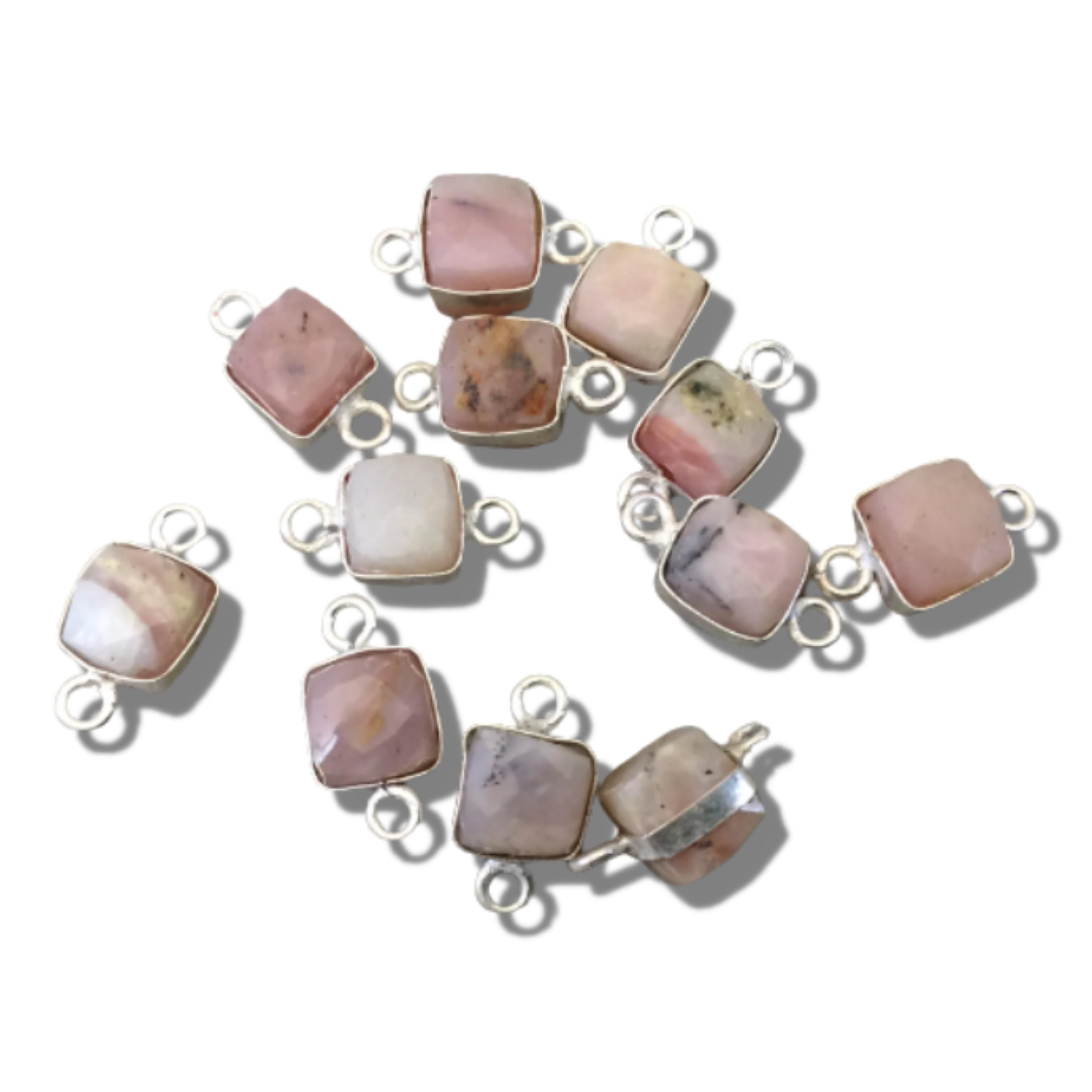 Faceted Rhodochrosite Cube Silver Bezel Connector