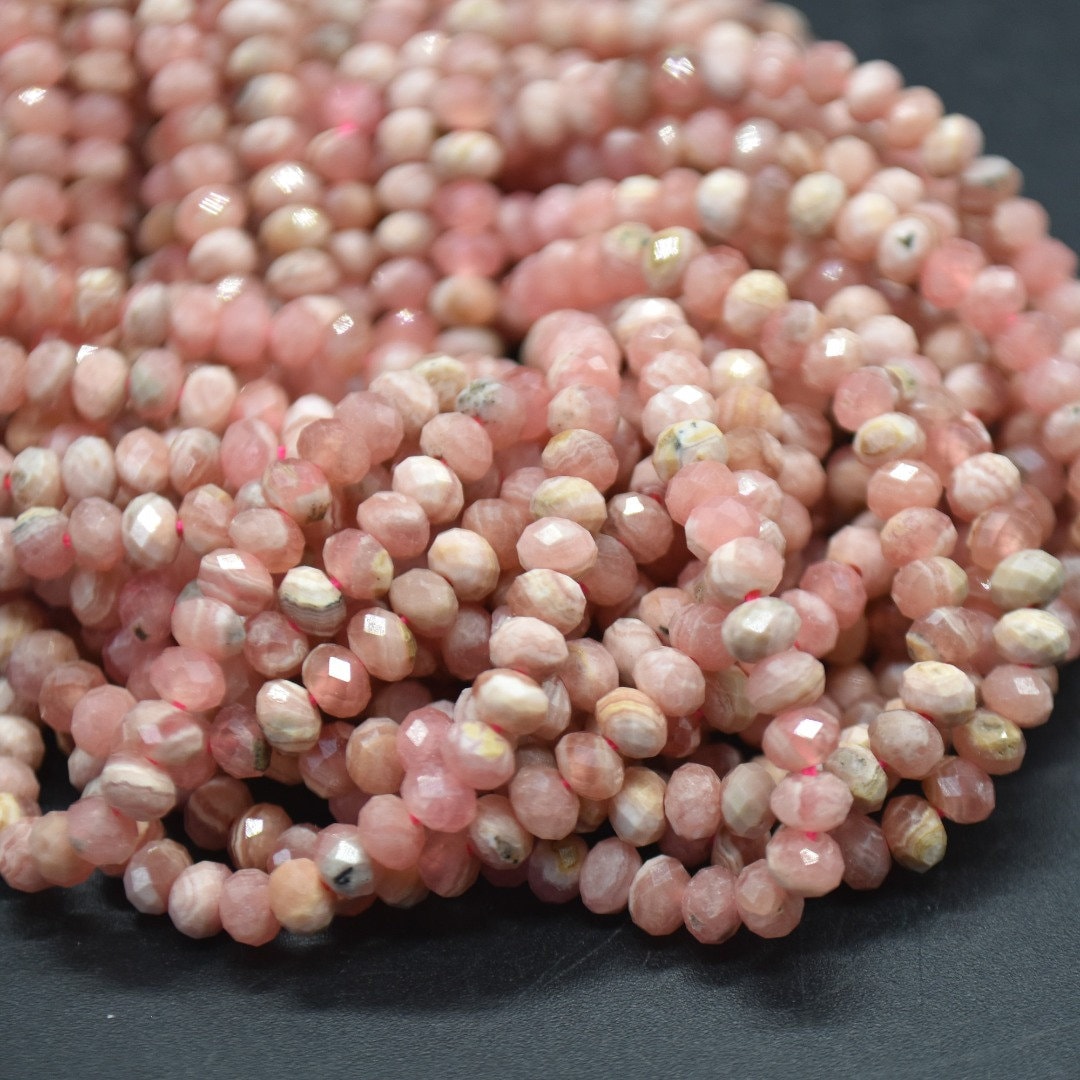 Rhodochrosite Gemstone Faceted Rondelle Spacer Beads - 4mm X 3mm - 15" Strand