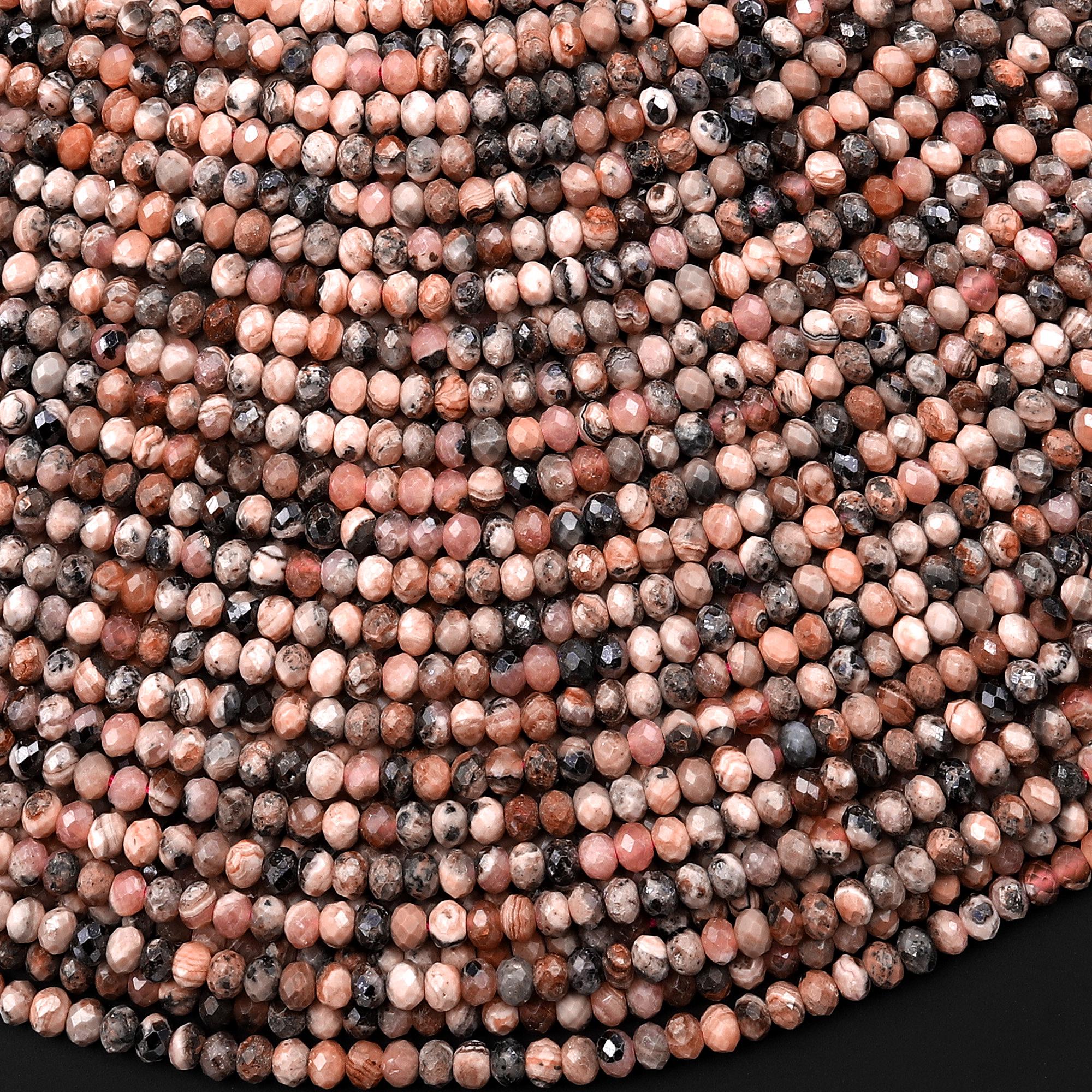 Natural Rhodochrosite 3mm Faceted Rondelle Beads Black Iron Matrix Micro Diamond Cut Gemstone 15.5" Strand Natural Rhodochrosite 3mm Faceted Rondelle Beads Black Iron Matrix Micro Diamond Cut Gemstone 15.5" Strand
