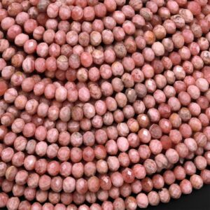 Natural Pink Rhodochrosite 3mm 4mm Faceted Rondelle Beads Micro Diamond Cut Genuine Red Pink Gemstone 15.5" Strand
