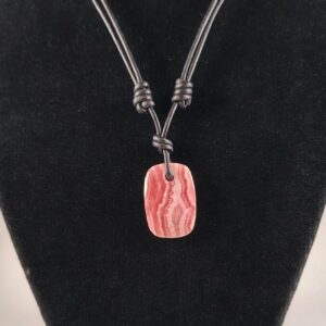 Rhodochrosite Adjustable Leather Necklace Handmade by Chris Hay