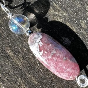 Rhodochrosite And Angel Aura Healing Stone Necklace With Positive Healing Energy!