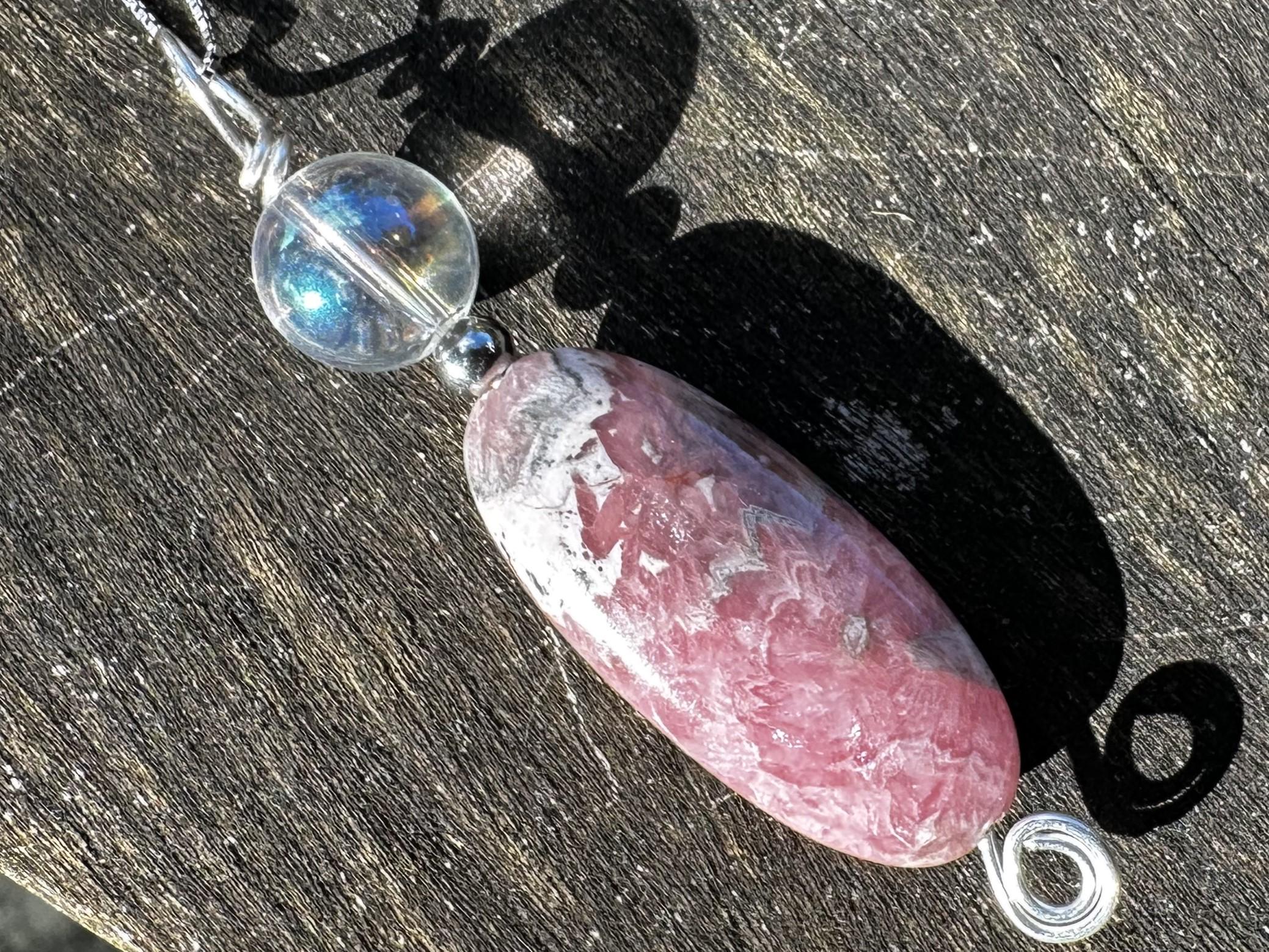 Rhodochrosite And Angel Aura Healing Stone Necklace With Positive Healing Energy! Rhodochrosite And Angel Aura Healing Stone Necklace With Positive Healing Energy!