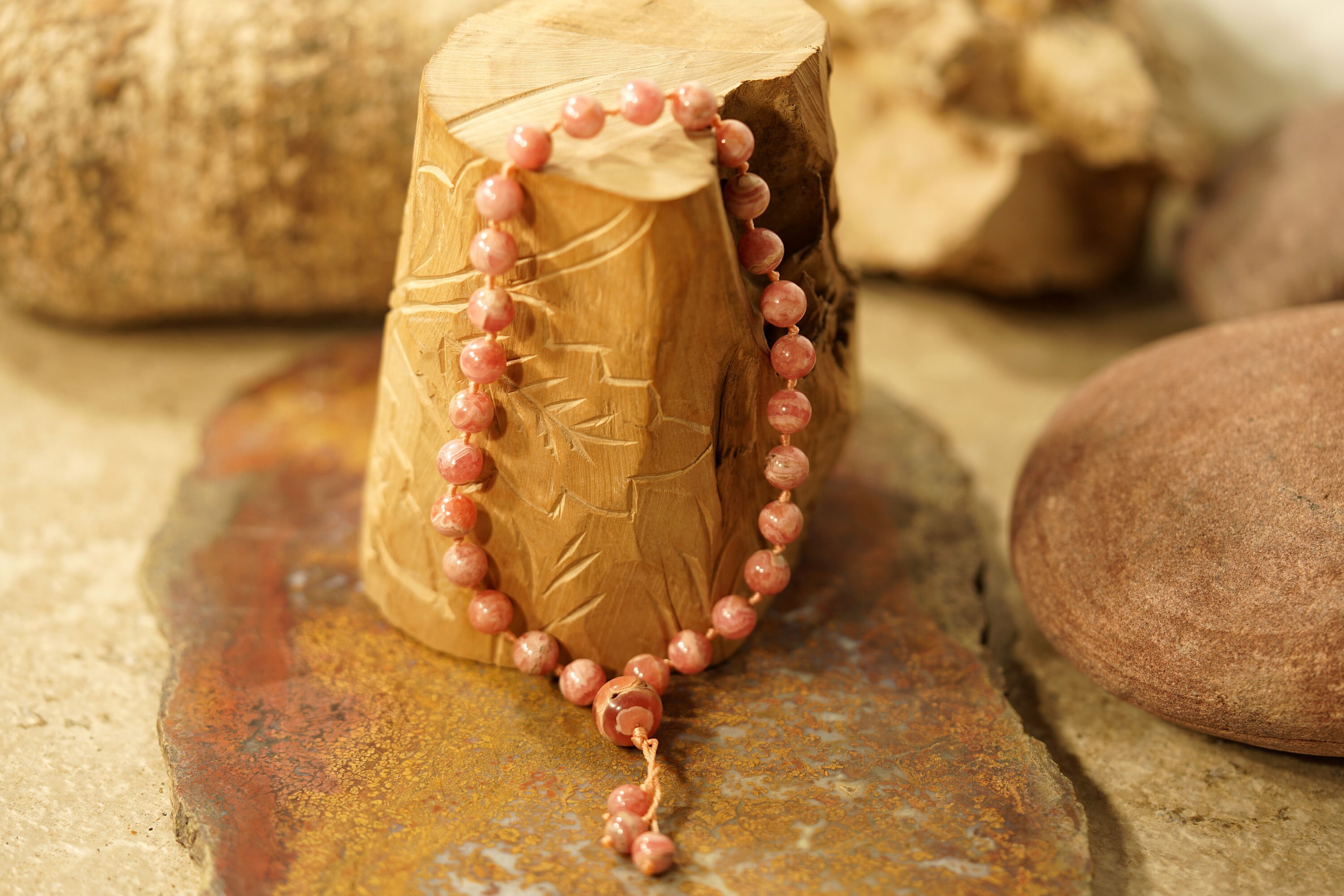 Argentinian Rhodochrosite Pocket Mala • Rhodochrosite Hand Mala • 27+1 Bead Mala • 8mm • Rhodochrosite Worry Beads • 4219