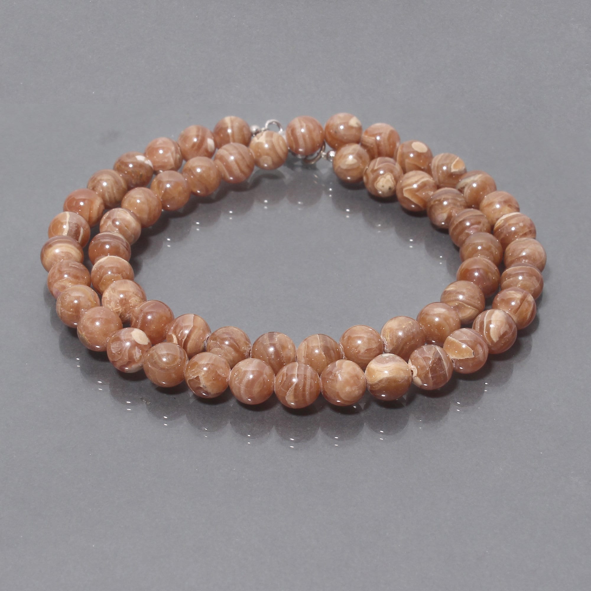 Brown Rhodochrosite Beaded Necklace, 8mm Gemstone Beads, 18 Inch