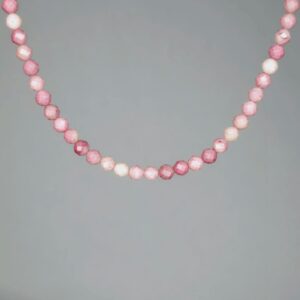 Rhodochrosite Crystal Beaded Choker: Sterling Silver Gemstone Necklace