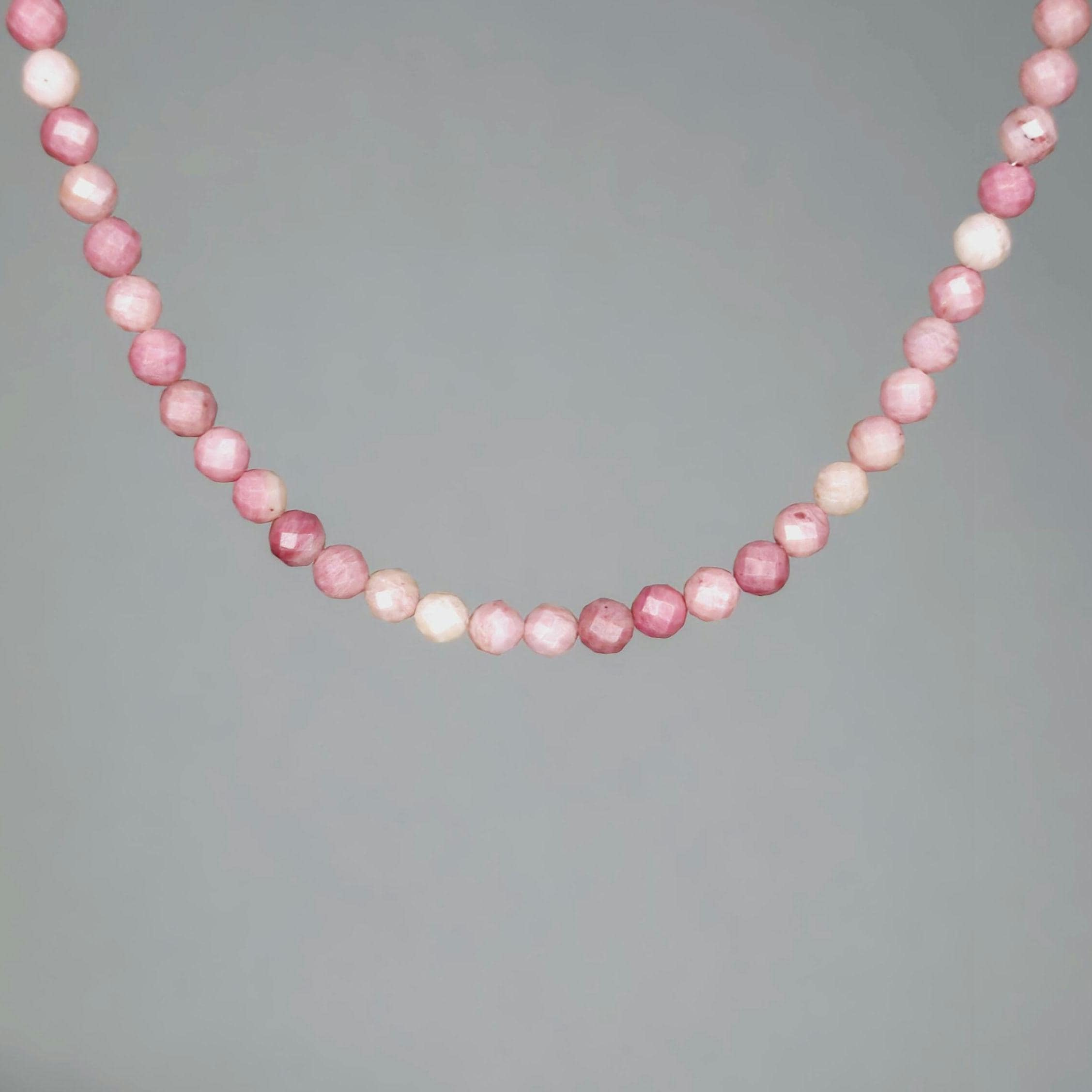 Rhodochrosite Crystal Beaded Choker: Sterling Silver Gemstone Necklace