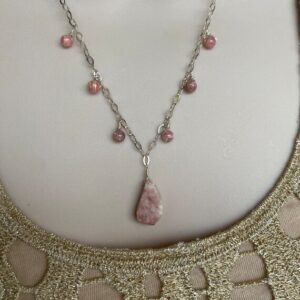 Rhodochrosite Crystal Sterling Silver Necklace - Handmade OOAK