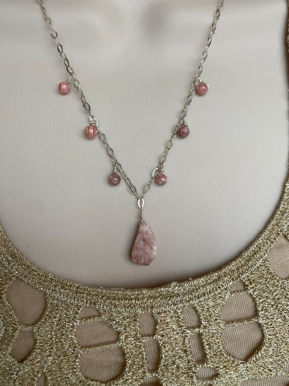Rhodochrosite Crystal Sterling Silver Necklace - Handmade Ooak