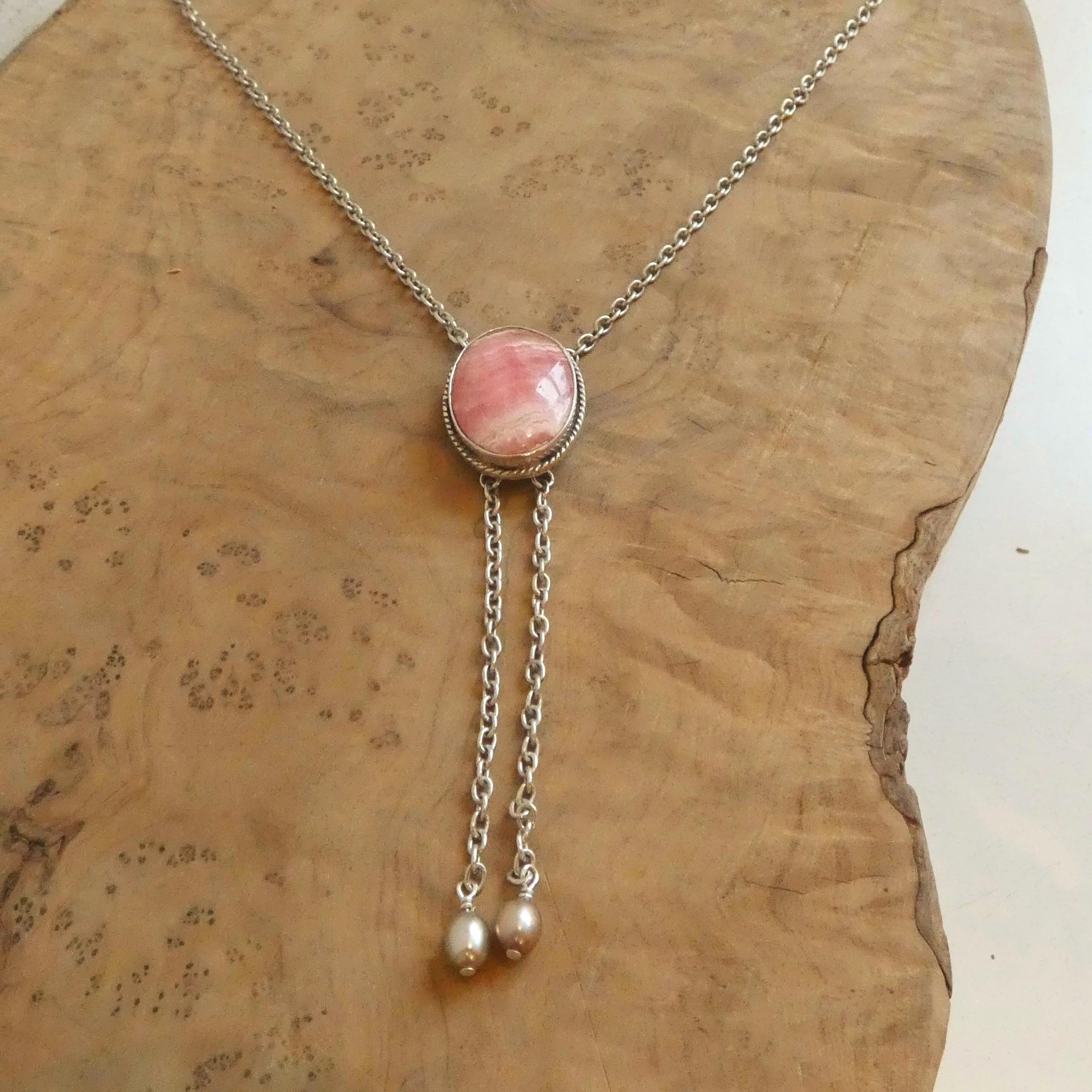 Custom Pink Rhodochrosite Bolo Necklace - Sterling Silver - Choose Your Stone