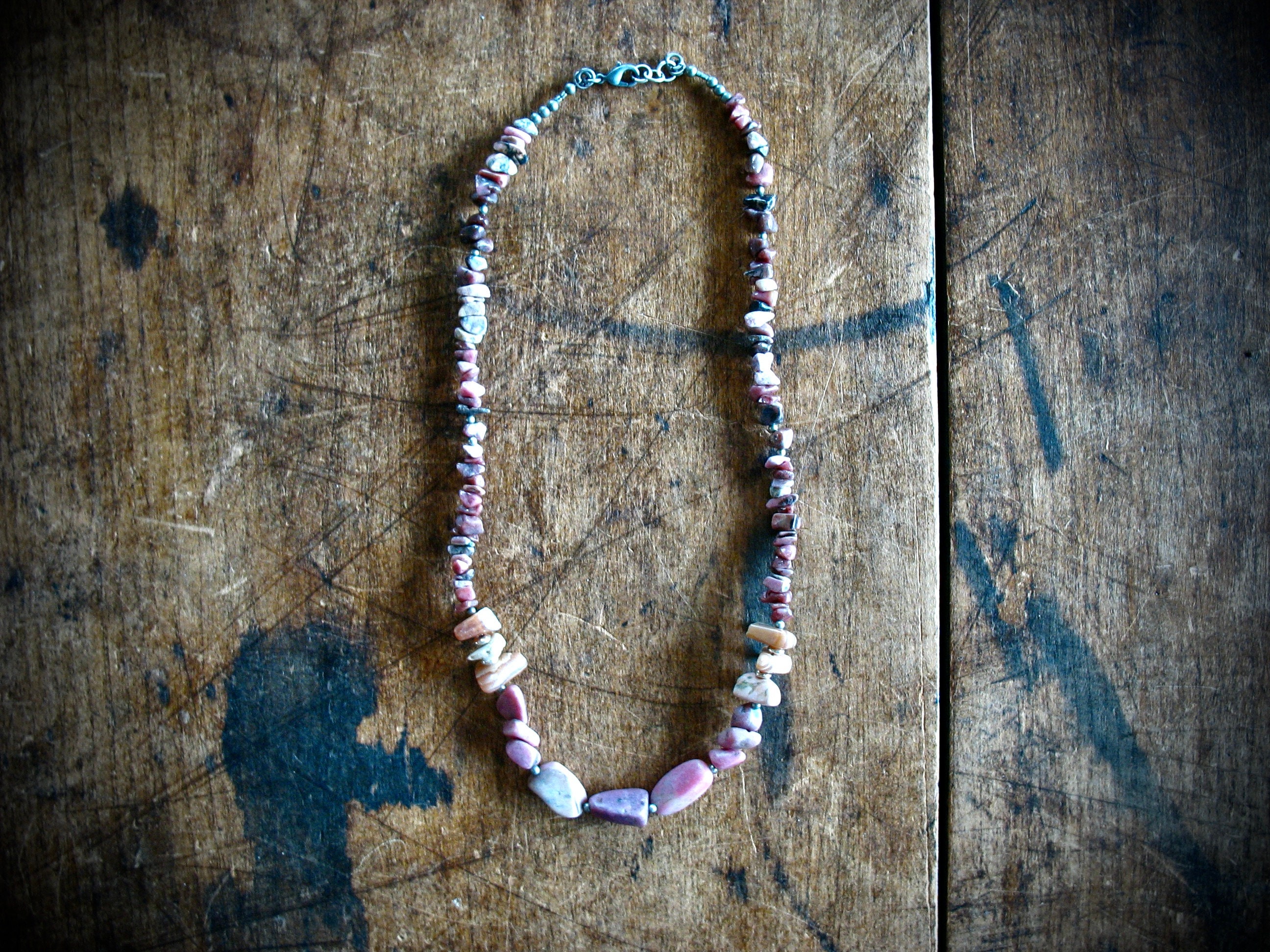 Rhodochrosite Gemstone Beaded Strand Necklace Jewelry Handmade In The Usa